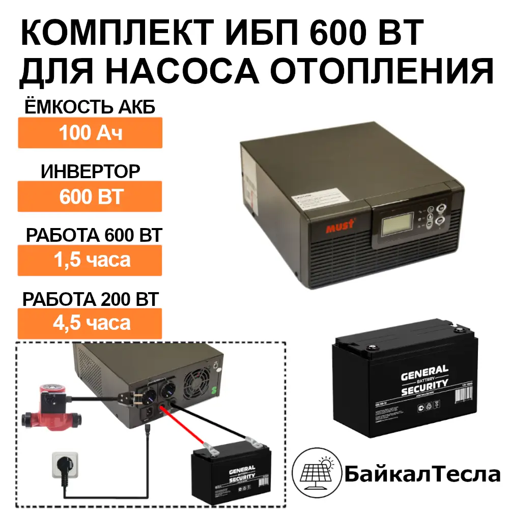 Комплект ИБП 600 Вт для насоса отопления